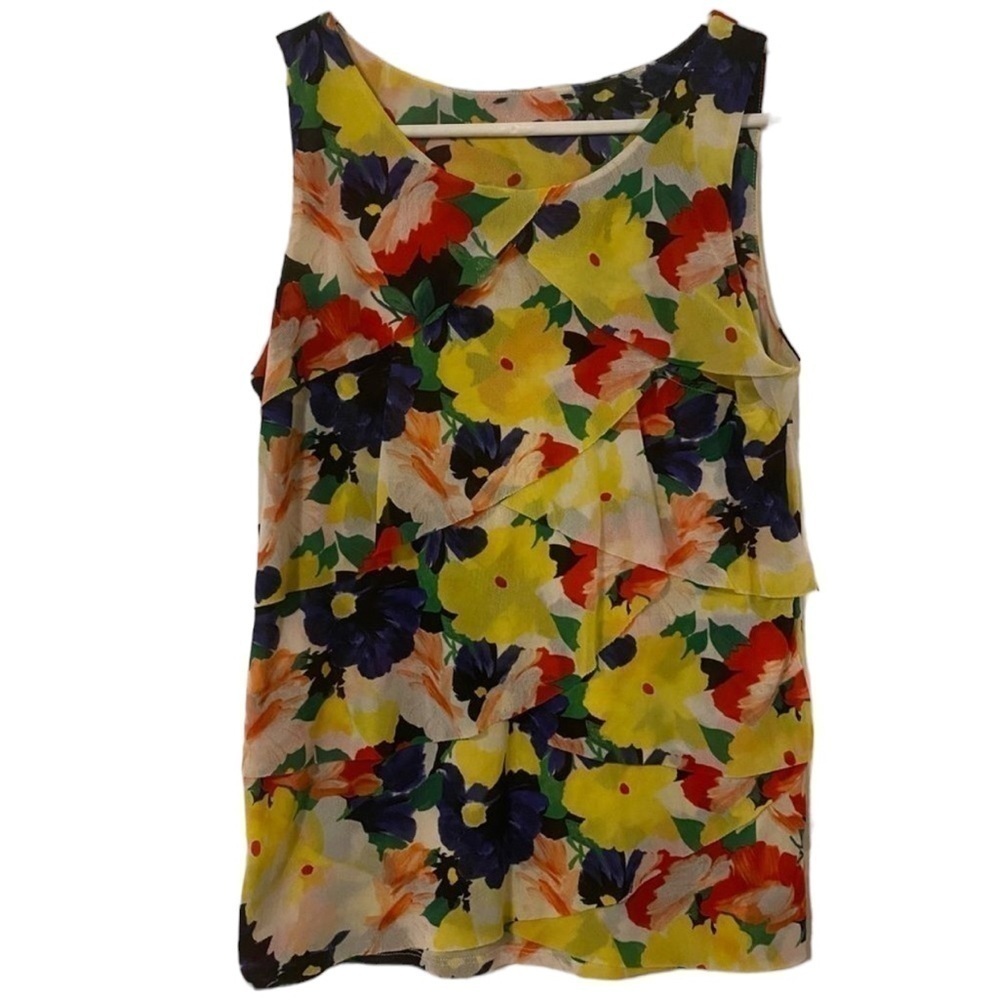 CHAUS Multi-Color Floral Sleeveless tiered Top size medium